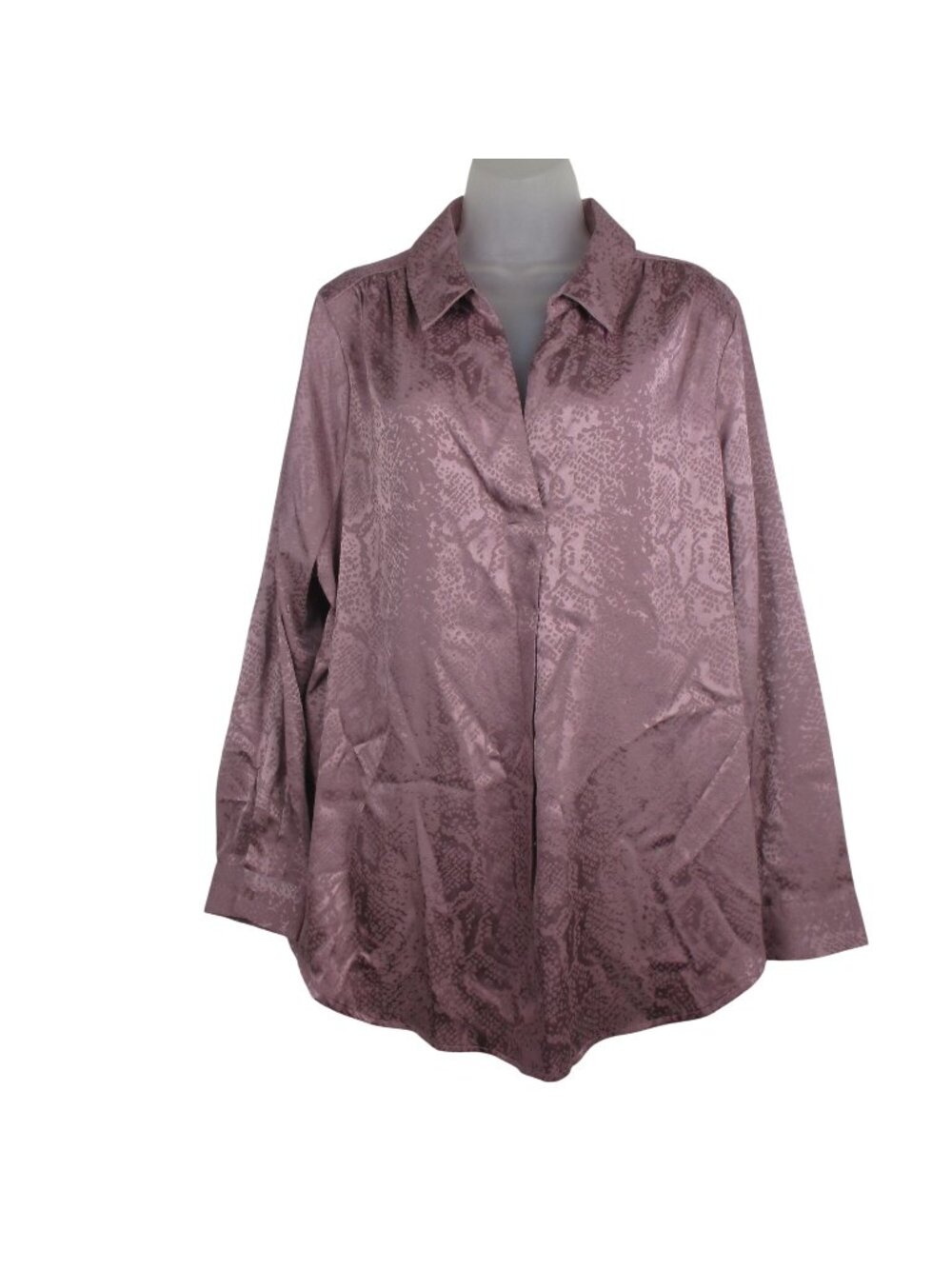 Ophelia Roe Womens Satin Popover Blouse 2X Mauve Snake Print Polyester